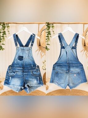 GUESS Jeans Denim Shortalls / Overalls Shorts | Distressed Raw Hem Vinta 💋